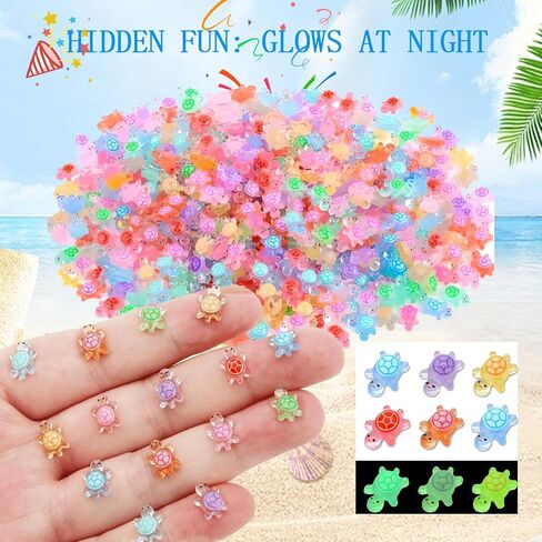 Mini Figures, 200 Pcs Mini Tiny Sea Resin Turtles Small Luminous Animals Figurines Miniature Plastic Ocean to Hide Glow in The Dark for Fairy Garden Micro Landscaping Home Decor Crafts in Saudi Arabia