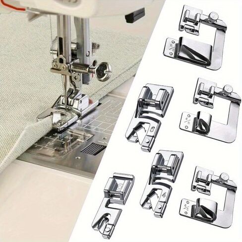 6pcs Hemming Foot Set Rolled Hem Presser Feet Compatible with Singer Brother Janome Sewing Machines in Saudi Arabia