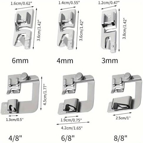 6pcs Hemming Foot Set Rolled Hem Presser Feet Compatible with Singer Brother Janome Sewing Machines in Saudi Arabia