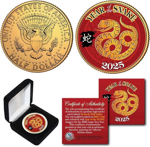 2025 Chinese Lunar New Year of The Snake Gold Plated JFK Kennedy Half Dollar Collectible Coin with Gift Box in Saudi Arabia