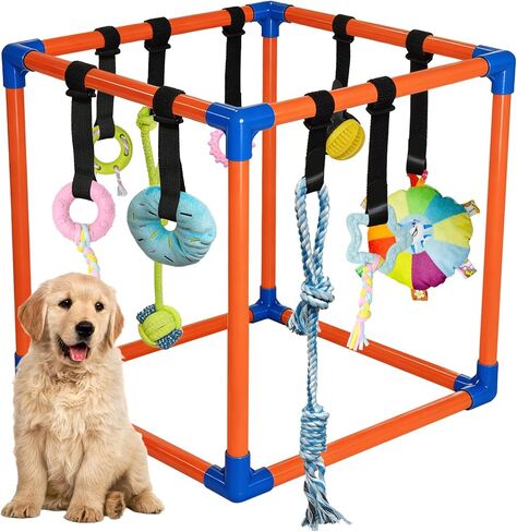 Puppy Play Gym with 9 Hanging Toys for Small Dogs, PVC Frame with Bungee Straps, Interactive Indoor Jungle Playground for Entertainment, Teething and Mental Stimulation in Kuwait
