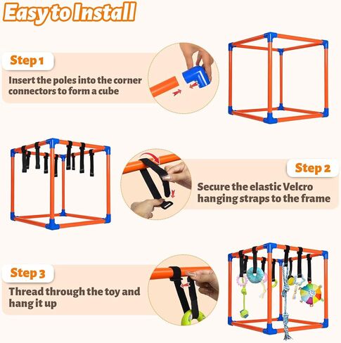 Puppy Play Gym with 9 Hanging Toys for Small Dogs, PVC Frame with Bungee Straps, Interactive Indoor Jungle Playground for Entertainment, Teething and Mental Stimulation in Kuwait