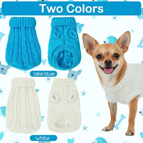 2Pcs Dog Sweater XS Dog Clothes for Small Dogs, Warm Turtleneck Knitted Chihuahua Clothe Sleeveless Kitten Clothes Puppy Sweater for Small Dogs Girl Yorkie Outfit Custume(Blue, White) in Saudi Arabia