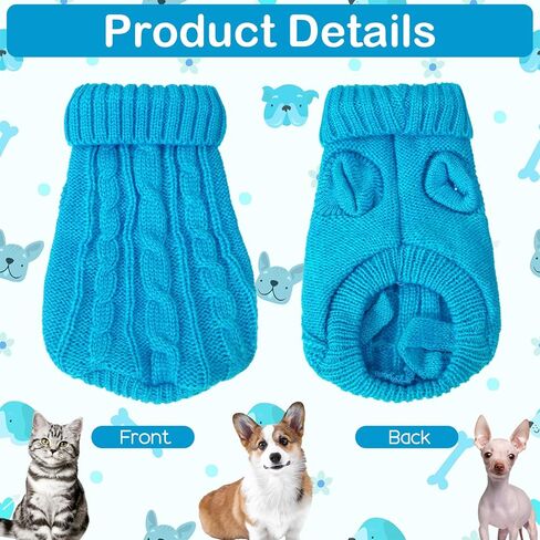 2Pcs Dog Sweater XS Dog Clothes for Small Dogs, Warm Turtleneck Knitted Chihuahua Clothe Sleeveless Kitten Clothes Puppy Sweater for Small Dogs Girl Yorkie Outfit Custume(Blue, White) in Saudi Arabia