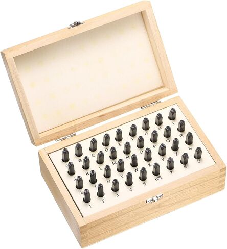 HARFINGTON 36pcs 40Cr Alloy Steel Stamps Set 5/32" (4mm) A-Z / 0-8 / "&" Symbol Number Letter Punch Press Tool Steel Reverse Punch Stamp with Wood Case for Plastic Wood Leather in Saudi Arabia