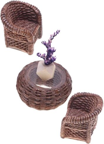 DOITOOL Miniature Table and Chairs Set: 1:12 Scale Miniature Dollhouse Accessories Mini Rattan Table and Chairs Dollhouse Furniture for Fairy Garden Micro Landscape Decoration in Saudi Arabia