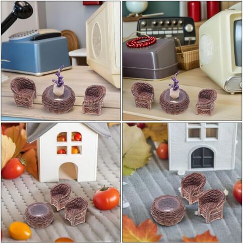 DOITOOL Miniature Table and Chairs Set: 1:12 Scale Miniature Dollhouse Accessories Mini Rattan Table and Chairs Dollhouse Furniture for Fairy Garden Micro Landscape Decoration in Saudi Arabia