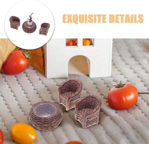 DOITOOL Miniature Table and Chairs Set: 1:12 Scale Miniature Dollhouse Accessories Mini Rattan Table and Chairs Dollhouse Furniture for Fairy Garden Micro Landscape Decoration in Saudi Arabia
