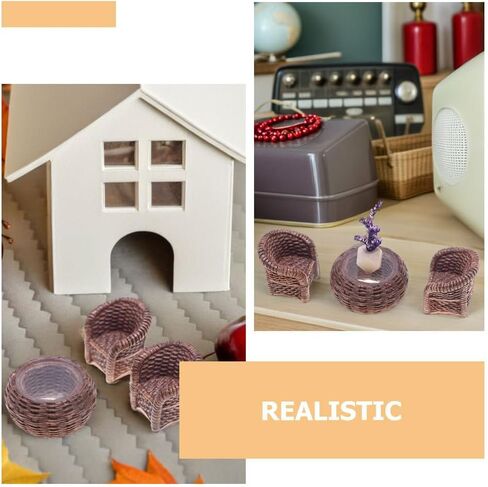DOITOOL Miniature Table and Chairs Set: 1:12 Scale Miniature Dollhouse Accessories Mini Rattan Table and Chairs Dollhouse Furniture for Fairy Garden Micro Landscape Decoration in Saudi Arabia