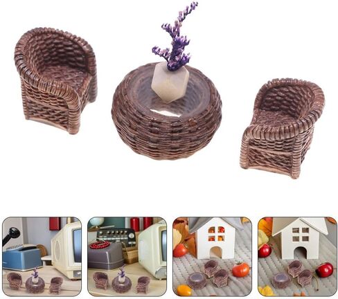 DOITOOL Miniature Table and Chairs Set: 1:12 Scale Miniature Dollhouse Accessories Mini Rattan Table and Chairs Dollhouse Furniture for Fairy Garden Micro Landscape Decoration in Saudi Arabia