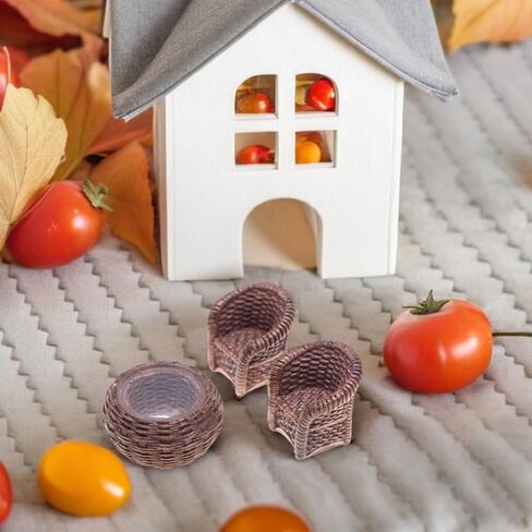 DOITOOL Miniature Table and Chairs Set: 1:12 Scale Miniature Dollhouse Accessories Mini Rattan Table and Chairs Dollhouse Furniture for Fairy Garden Micro Landscape Decoration in Saudi Arabia