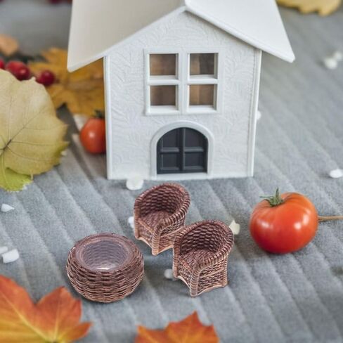 DOITOOL Miniature Table and Chairs Set: 1:12 Scale Miniature Dollhouse Accessories Mini Rattan Table and Chairs Dollhouse Furniture for Fairy Garden Micro Landscape Decoration in Saudi Arabia