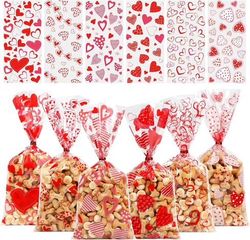 CCINEE 180pcs Valentine'S Day Cellophane Bags Bulk, Clear Valentines Day Treat Goodies Bags for Kids Cookie Candy Snacks Gifts Bag with Ties for Holiday Classroom School Party Favors in Saudi Arabia