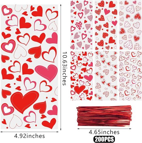 CCINEE 180pcs Valentine'S Day Cellophane Bags Bulk, Clear Valentines Day Treat Goodies Bags for Kids Cookie Candy Snacks Gifts Bag with Ties for Holiday Classroom School Party Favors in Saudi Arabia