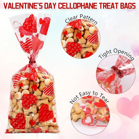 CCINEE 180pcs Valentine'S Day Cellophane Bags Bulk, Clear Valentines Day Treat Goodies Bags for Kids Cookie Candy Snacks Gifts Bag with Ties for Holiday Classroom School Party Favors in Saudi Arabia