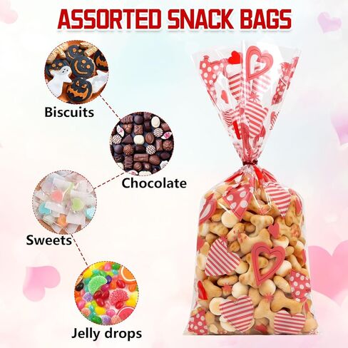 CCINEE 180pcs Valentine'S Day Cellophane Bags Bulk, Clear Valentines Day Treat Goodies Bags for Kids Cookie Candy Snacks Gifts Bag with Ties for Holiday Classroom School Party Favors in Saudi Arabia