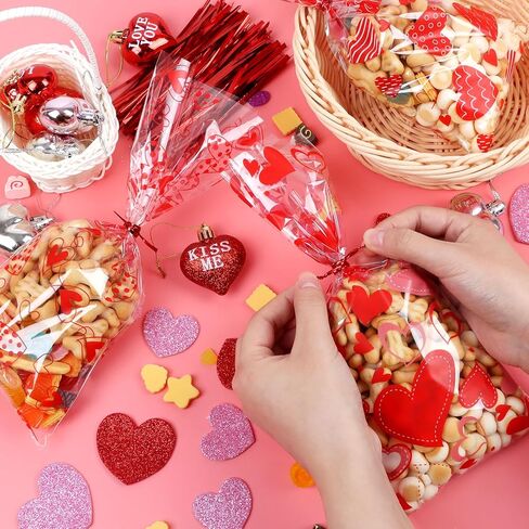 CCINEE 180pcs Valentine'S Day Cellophane Bags Bulk, Clear Valentines Day Treat Goodies Bags for Kids Cookie Candy Snacks Gifts Bag with Ties for Holiday Classroom School Party Favors in Saudi Arabia