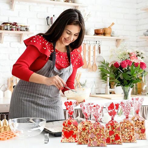 CCINEE 180pcs Valentine'S Day Cellophane Bags Bulk, Clear Valentines Day Treat Goodies Bags for Kids Cookie Candy Snacks Gifts Bag with Ties for Holiday Classroom School Party Favors in Saudi Arabia