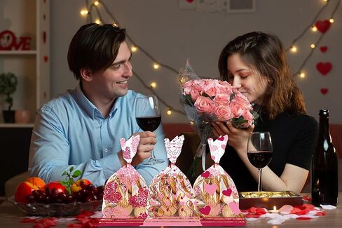 Threetols 150 PCS Valentine's Day Cellophane Treat Bags, Red Heart Cellophane Treat Favor Bags Valentine Clear Cookie Candy Bags Pink Rose Bag with Twist Ties for Wedding Party Supplies, 3 Style in Saudi Arabia