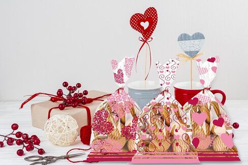 Threetols 150 PCS Valentine's Day Cellophane Treat Bags, Red Heart Cellophane Treat Favor Bags Valentine Clear Cookie Candy Bags Pink Rose Bag with Twist Ties for Wedding Party Supplies, 3 Style in Saudi Arabia