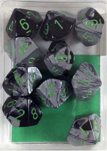 Chessex 26245 Gemini, Set of 10 Dice, Black, Grey with Green in Saudi Arabia