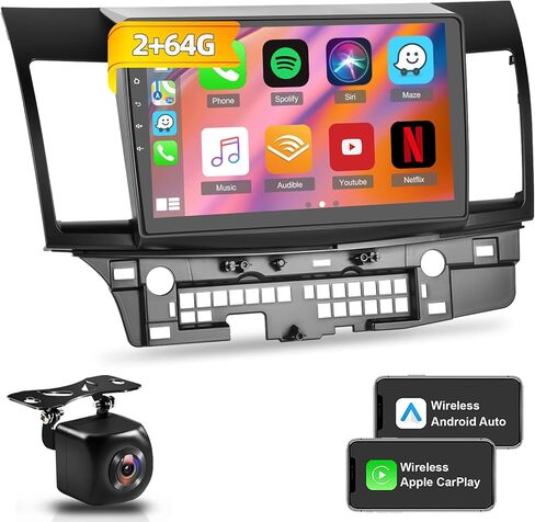 ستيريو سيارة Android لسيارة Mitsubishi Lancer 2008-2017 مع Carplay Android Auto، شاشة لمس عالية الدقة 10.1 بوصة وراديو GPS وملاحة واي فاي HiFi + كاميرا احتياطية AHD [2+32G] in Kuwait