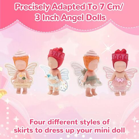 4Pcs Doll Clothes Compatible with Angel, Wing Tulle Skirt for 3 Inch Collectible Dolls Sweet Angel Accessories Display with Skirts and Tops for Adult Collectors Decoration（Pink Yellow Green Blue） in Saudi Arabia