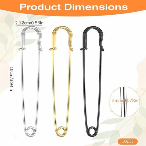 10 PCS Large Safety Pins Heavy Duty Safety Pins 3 Colors 4 Inches Extra Sturdy Pin for Fashion Sewing Quilting Blankets Upholstery Laundry Outdoor Craft Cloth Curtain Brooch Making in Saudi Arabia