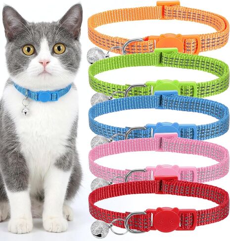 Reflective Cat Collar, Breakaway Cat Collars Kitten Collar with Bells Adjustable Collars for Small Cats Safety Quick Release Safety Buckle 7.9-13 Inches 5 Bright Colors for Small Pets in Saudi Arabia