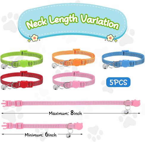 Reflective Cat Collar, Breakaway Cat Collars Kitten Collar with Bells Adjustable Collars for Small Cats Safety Quick Release Safety Buckle 7.9-13 Inches 5 Bright Colors for Small Pets in Saudi Arabia