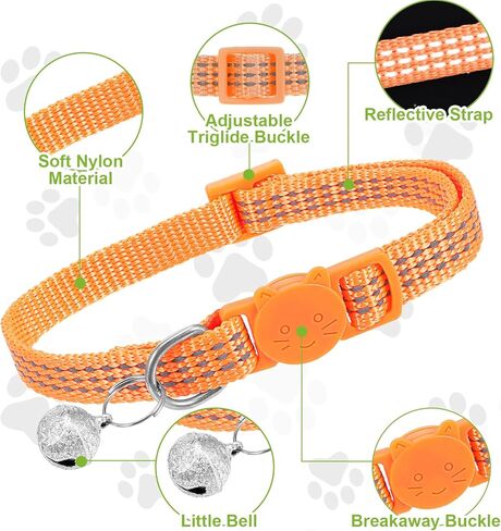 Reflective Cat Collar, Breakaway Cat Collars Kitten Collar with Bells Adjustable Collars for Small Cats Safety Quick Release Safety Buckle 7.9-13 Inches 5 Bright Colors for Small Pets in Saudi Arabia