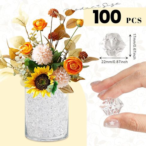 مكعبات ثلج وهمية، 100 قطعة صخور شفافة للمزهريات، 17 * 22 ملم ألماس بلاستيكي، مكعبات ثلج بلاستيكية حشو مزهرية للقطع المركزية in Kuwait