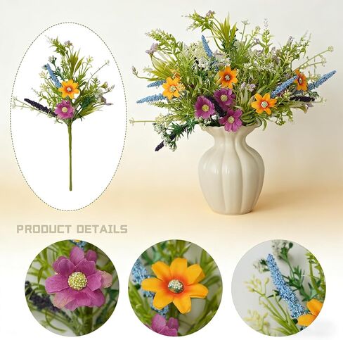 6 Pcs 14" Spring Colorful Artificial Wildflowers for Decoration - Silk Wildflower Arrangements for Vase, Faux Flower Stems for Home Decor, Spring Bouquet for Wedding in Saudi Arabia