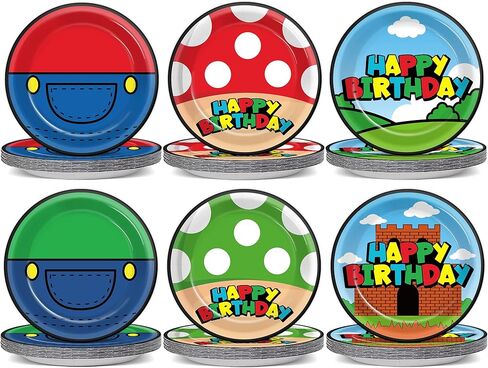 60Pcs Super Theme Brother Birthday Party Supplies Set Brothers Theme Plates Super Video Games Tableware 7" Disposable Paper Plates Favors for Kids Boys Girls Baby Shower Gamer Party Decoration in Saudi Arabia