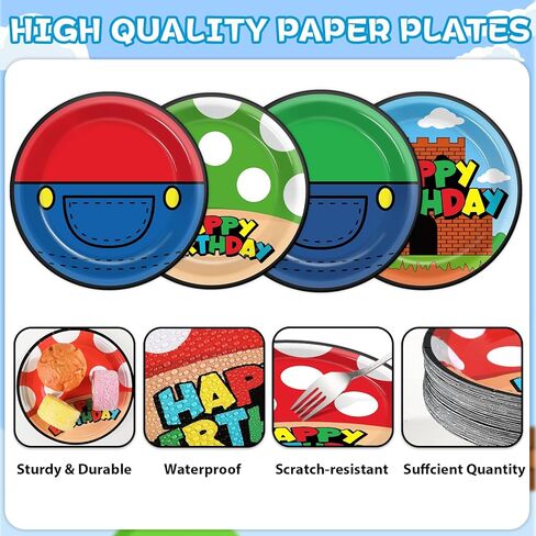 60Pcs Super Theme Brother Birthday Party Supplies Set Brothers Theme Plates Super Video Games Tableware 7" Disposable Paper Plates Favors for Kids Boys Girls Baby Shower Gamer Party Decoration in Saudi Arabia