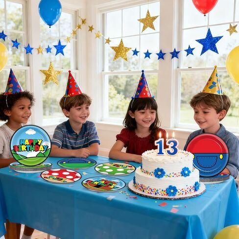 60Pcs Super Theme Brother Birthday Party Supplies Set Brothers Theme Plates Super Video Games Tableware 7" Disposable Paper Plates Favors for Kids Boys Girls Baby Shower Gamer Party Decoration in Saudi Arabia