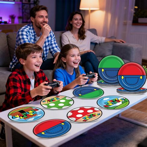 60Pcs Super Theme Brother Birthday Party Supplies Set Brothers Theme Plates Super Video Games Tableware 7" Disposable Paper Plates Favors for Kids Boys Girls Baby Shower Gamer Party Decoration in Saudi Arabia