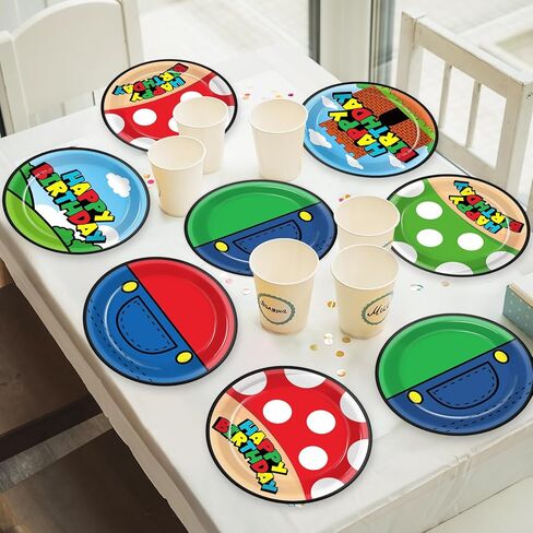 60Pcs Super Theme Brother Birthday Party Supplies Set Brothers Theme Plates Super Video Games Tableware 7" Disposable Paper Plates Favors for Kids Boys Girls Baby Shower Gamer Party Decoration in Saudi Arabia
