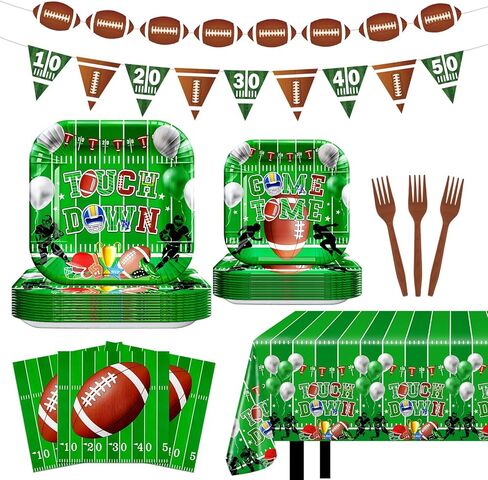 Football Party Decorations Kit Serve 24: Disposable Paper Plates, Football Napkins,Touchdown Tablecloth,Banner,Forks for Super Gameday Party Supplies Tailgate Birthday Decorations in Saudi Arabia