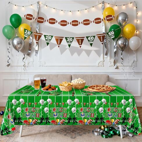 Football Party Decorations Kit Serve 24: Disposable Paper Plates, Football Napkins,Touchdown Tablecloth,Banner,Forks for Super Gameday Party Supplies Tailgate Birthday Decorations in Saudi Arabia
