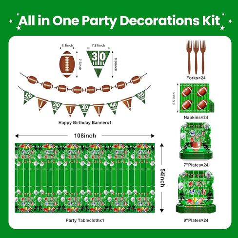 Football Party Decorations Kit Serve 24: Disposable Paper Plates, Football Napkins,Touchdown Tablecloth,Banner,Forks for Super Gameday Party Supplies Tailgate Birthday Decorations in Saudi Arabia