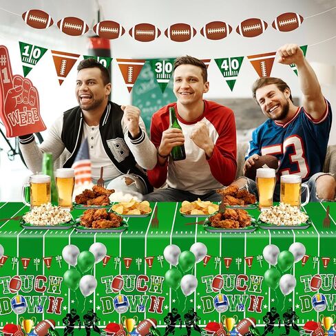 Football Party Decorations Kit Serve 24: Disposable Paper Plates, Football Napkins,Touchdown Tablecloth,Banner,Forks for Super Gameday Party Supplies Tailgate Birthday Decorations in Saudi Arabia