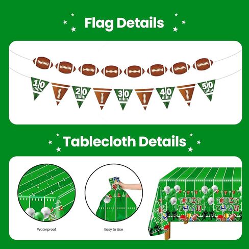 Football Party Decorations Kit Serve 24: Disposable Paper Plates, Football Napkins,Touchdown Tablecloth,Banner,Forks for Super Gameday Party Supplies Tailgate Birthday Decorations in Saudi Arabia