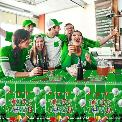 Football Party Decorations Kit Serve 24: Disposable Paper Plates, Football Napkins,Touchdown Tablecloth,Banner,Forks for Super Gameday Party Supplies Tailgate Birthday Decorations in Saudi Arabia