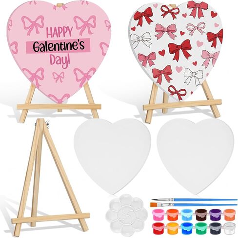 مجموعتان من مجموعات اللوحات القماشية على شكل قلب من Galentines مقاس 10 بوصة للبالغين باللون الأبيض جاهز للطلاء لوحة فارغة ممتدة من أجل Galentines Valentines Valentine Ladies Night Women Friends Gift in Kuwait