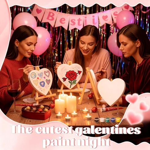 مجموعتان من مجموعات اللوحات القماشية على شكل قلب من Galentines مقاس 10 بوصة للبالغين باللون الأبيض جاهز للطلاء لوحة فارغة ممتدة من أجل Galentines Valentines Valentine Ladies Night Women Friends Gift in Kuwait