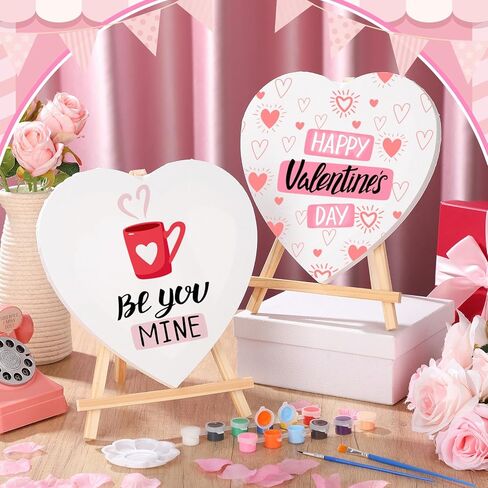 مجموعتان من مجموعات اللوحات القماشية على شكل قلب من Galentines مقاس 10 بوصة للبالغين باللون الأبيض جاهز للطلاء لوحة فارغة ممتدة من أجل Galentines Valentines Valentine Ladies Night Women Friends Gift in Kuwait