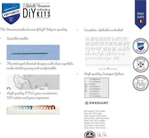 Vervaco Counted Cross Stitch Kit DIY Gift Baby Birth Personalised Sea Animals Complete Embroidery Kit DIY Home Decoration Approx. 32 x 28 cm Cross Stitch in Saudi Arabia