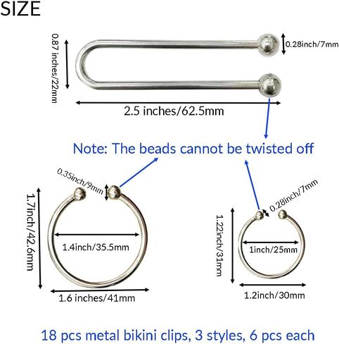 18 Pcs Metal Bikini Clips, 3 Sizes Alloy Bra Connector U Shape Ring Buckle Hook Closure for Sewing Swimsuit Lingerie Projects in Kuwait