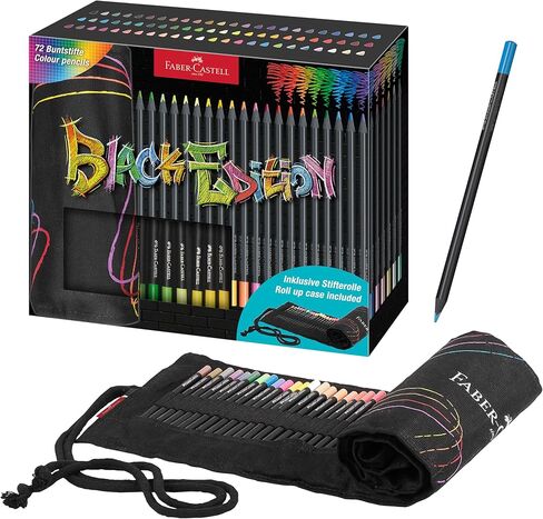 Faber-Castell Black Edition Colored Pencils Roll: Soft Core Pencils with Bold Pigment and Smooth Laydown, Break-Resistant Leads, Ergonomic Grip, and Roll-Up Case for Travel (72 Count) in Saudi Arabia